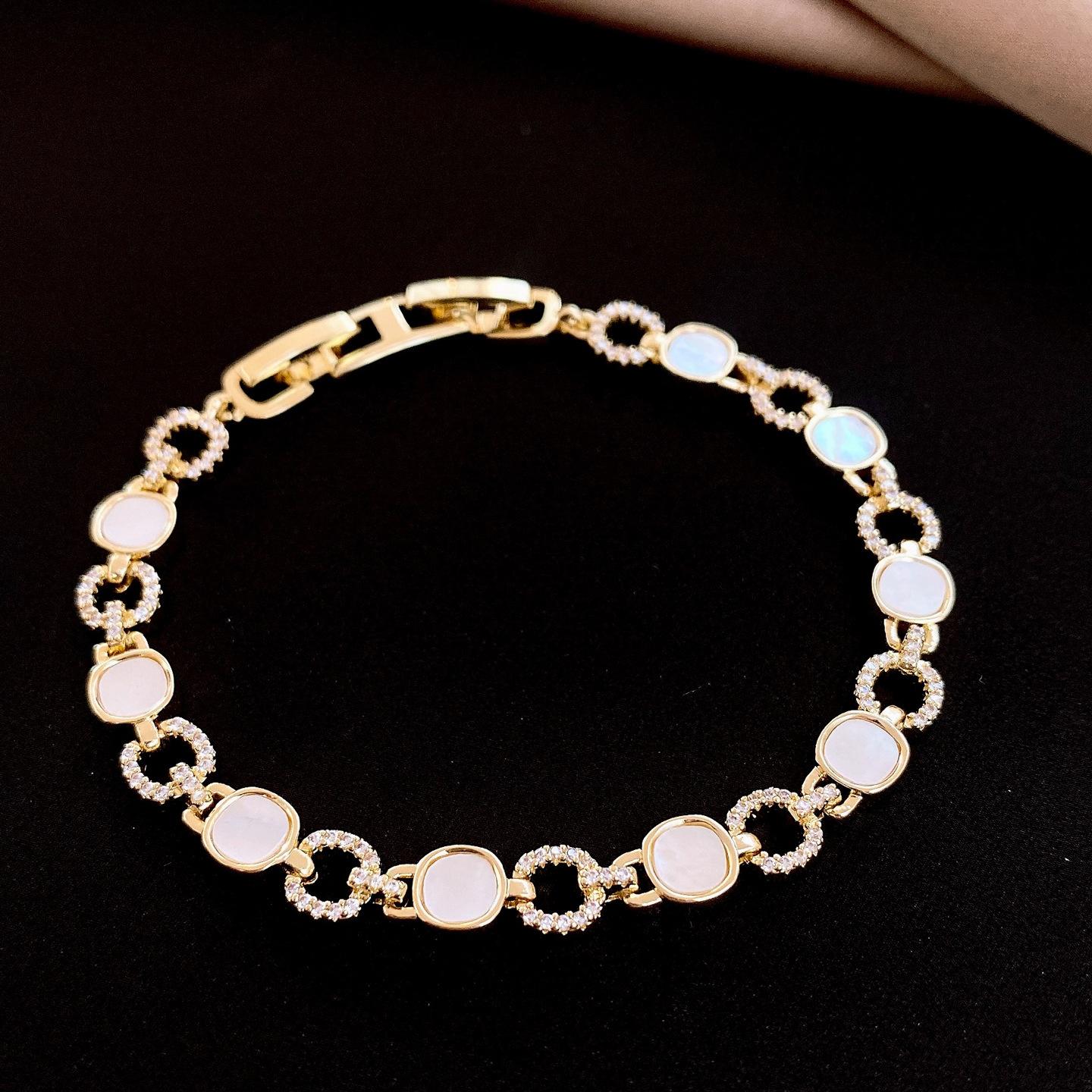 14k zircon fritillary round buckle bracelet bracelet retro versatile jewelry women
