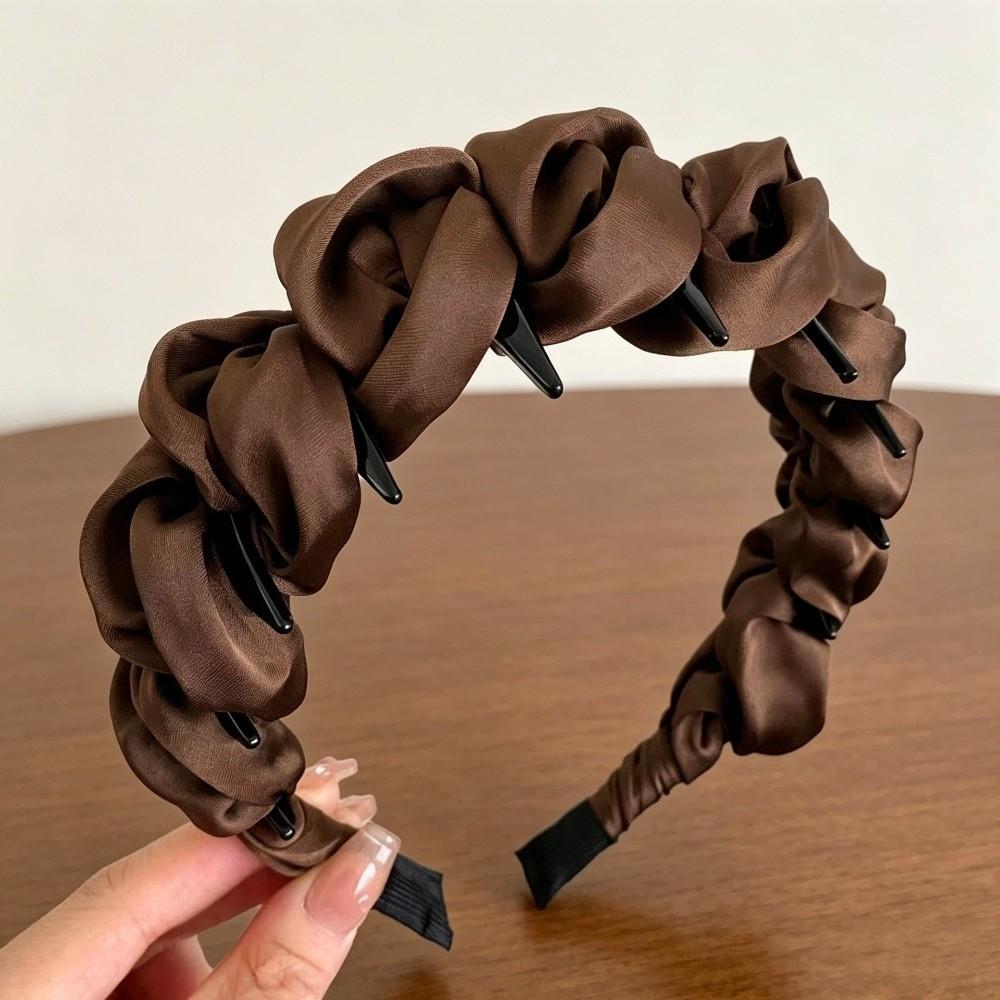 Anti-Slip Teeth Wrapping Ribbon Headband Ruched Texture Satin Headband Makeup Styling