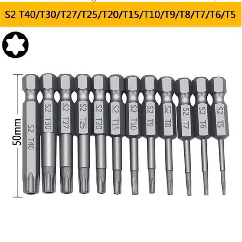 

Набор защитных бит Защищенная отвертка Сверло Биты для отвертки Torx Прямой шлиц 1/4 Шестигранные биты Набор TORX T8 12PCS 50mm