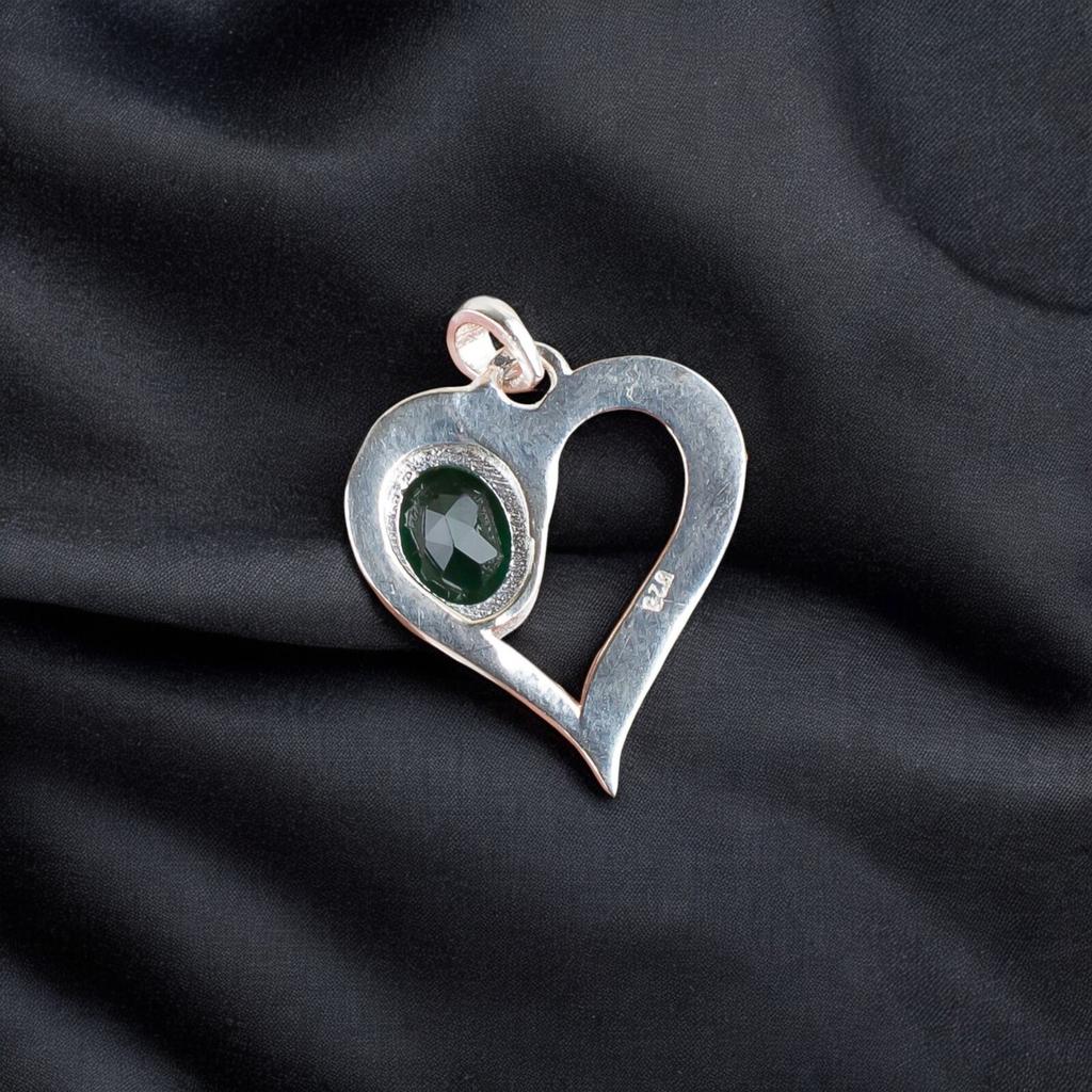 Chromdiopsid Edelstein 925 Sterlingsilber Schmuck Handgefertigter Herzanhänger CP-5-1