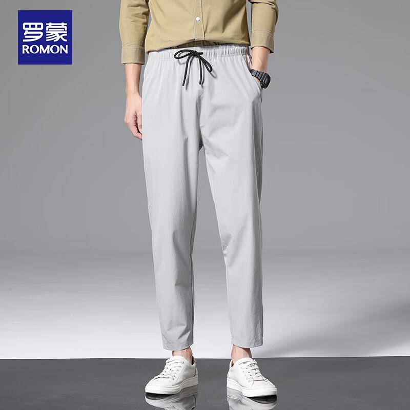 ROMON Men's Casual Elastic Ice-Silk Sport Nine-Point Pants