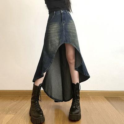 Street Style A-line Denim Skirt for Women Summer High-waisted Hottie Irregular Midi Skirt Fashion Vintage Y2k Clothing Plus Size