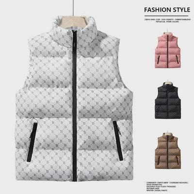 Men's B-shaped Thick Cotton Sleeveless Vest with Zipper Pockets