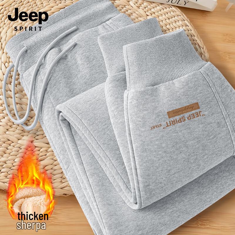 JEEP SPIRIT Men's Thickened Lamb Wool Fleece Sweatpants