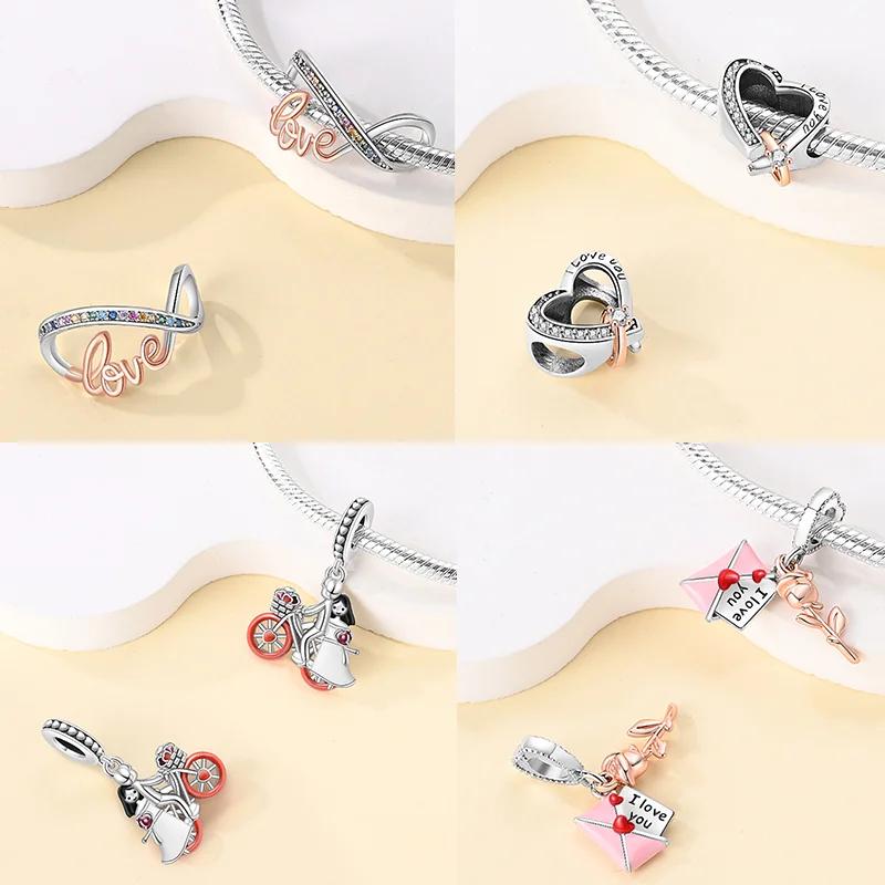 Exquisite Original Couple Love Boy&Girl Dangle Charms Heart Beads Copper Bracelet For Women Diy Jewelry Gift Charms Beads