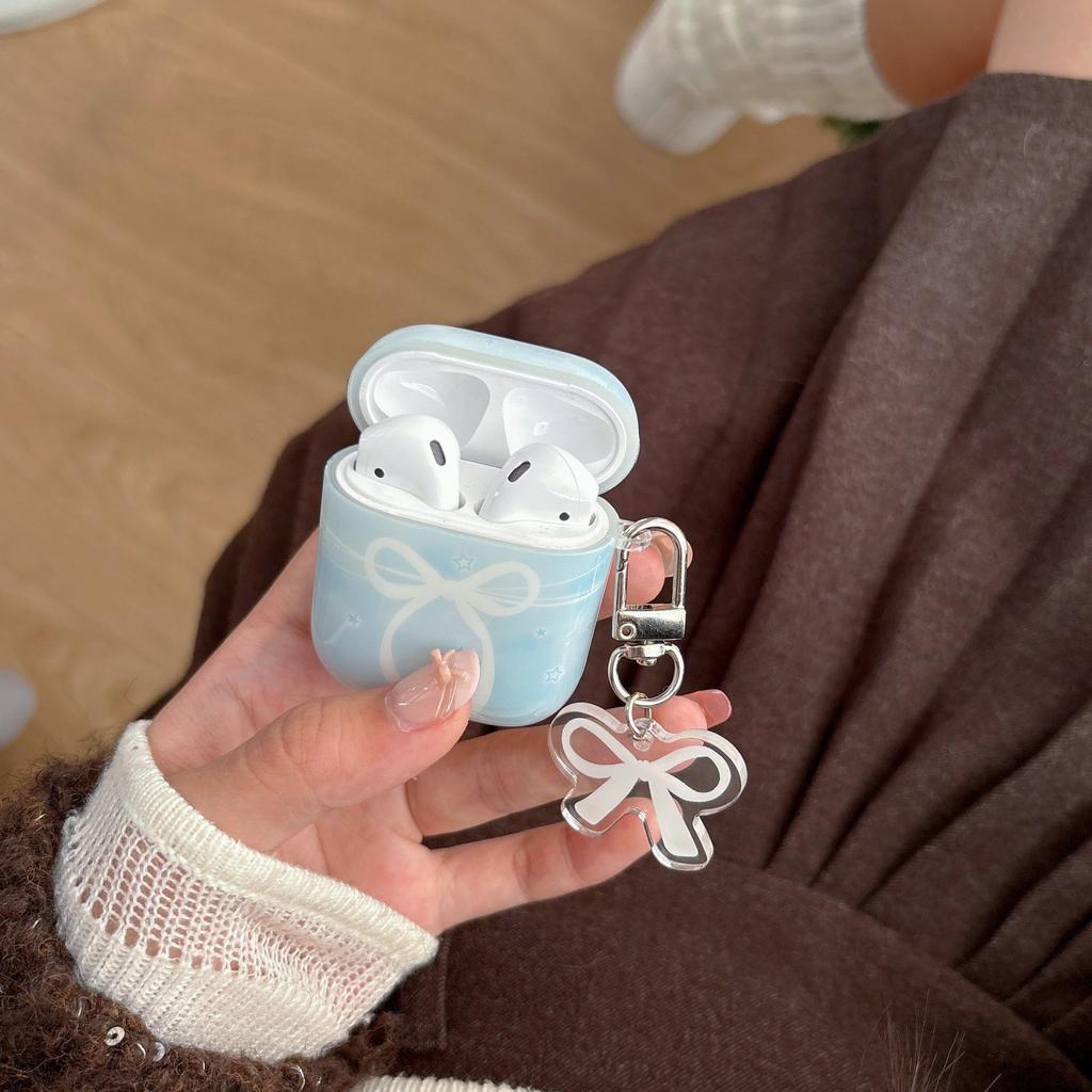 Light Blue Bow for AirPods1 Earphone Case 1/1 Generation Apple AirPods Pro1 Protective Case Cute