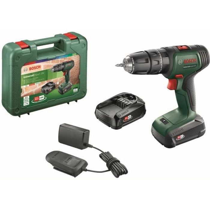 Bosch Cordless Hammer Drill - UniversalImpact 18 (Supplied with 2 18V-1.5Ah Batteries + Charger + Carrying Case)