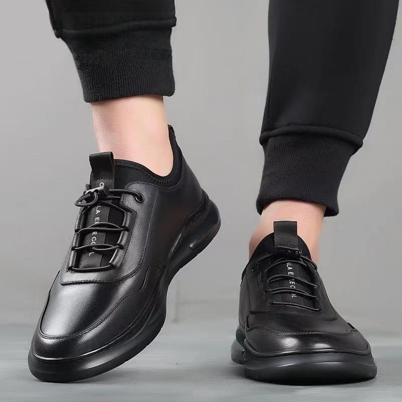 22 autumn and winter casual leather shoes black dirt-resistant medium dad single shoes