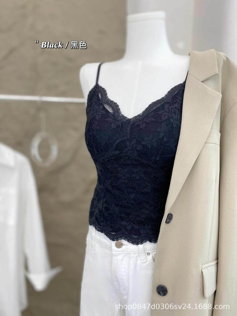 Popular Lace Sling Vest for Women with Chest Pad, Sweet and Slim Inside, Warm Backing Top Can Be Outside