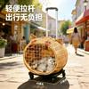 Rattan Woven Cat Ear Rolling Cat Carrier Breathable Escape-Proof Portable Large Capacity Pet Outdoor Travel Trolley for Cats New
