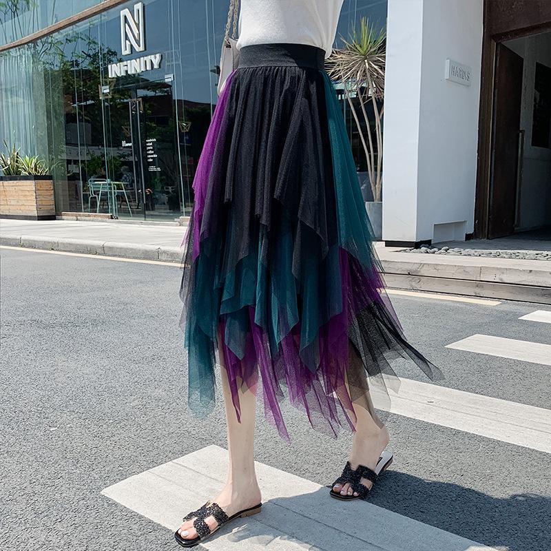 Falda de Malla Irregular de Hadas de Cintura Alta de Moda 2023 - Estilo Coreano de Primavera