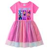 Rochie de prințesă din plasă cu paiete curcubeu pentru fete, cu design Kpop Demon Slayer, cu mâneci scurte și lungi, pentru vară, primăvară, toamnă