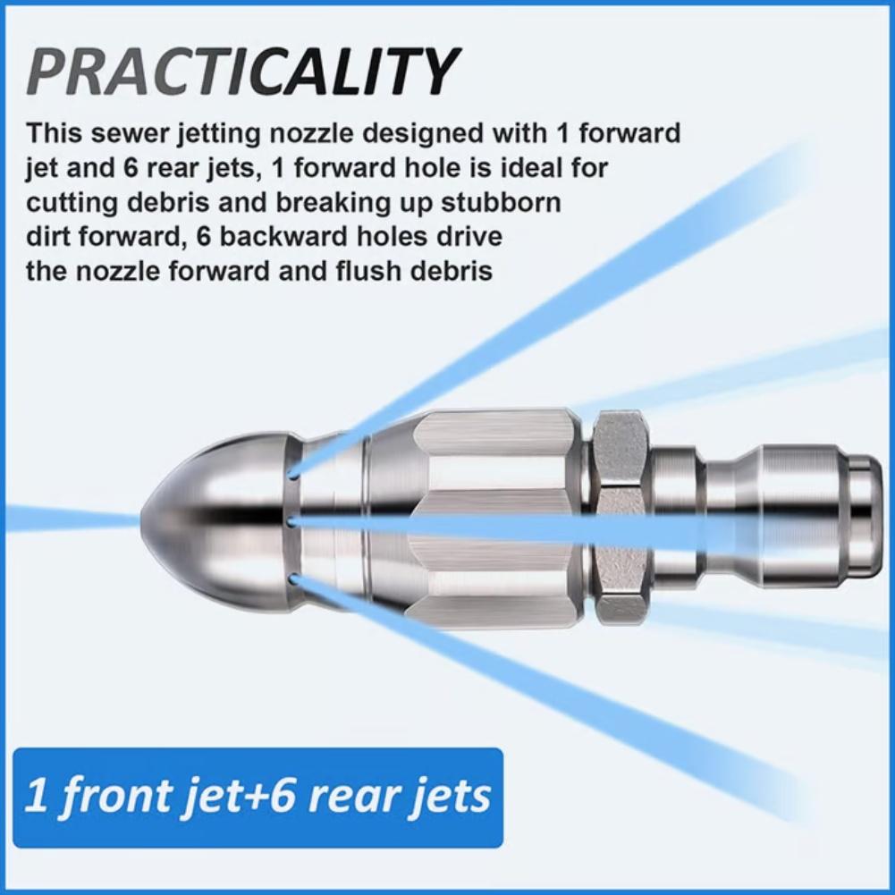 1 Pcs High-Pressure Stainless Steel Sewer Jet Nozzle Set For Effective Pipe Cleaning Pipeline Cleaning Rotary Nozzle