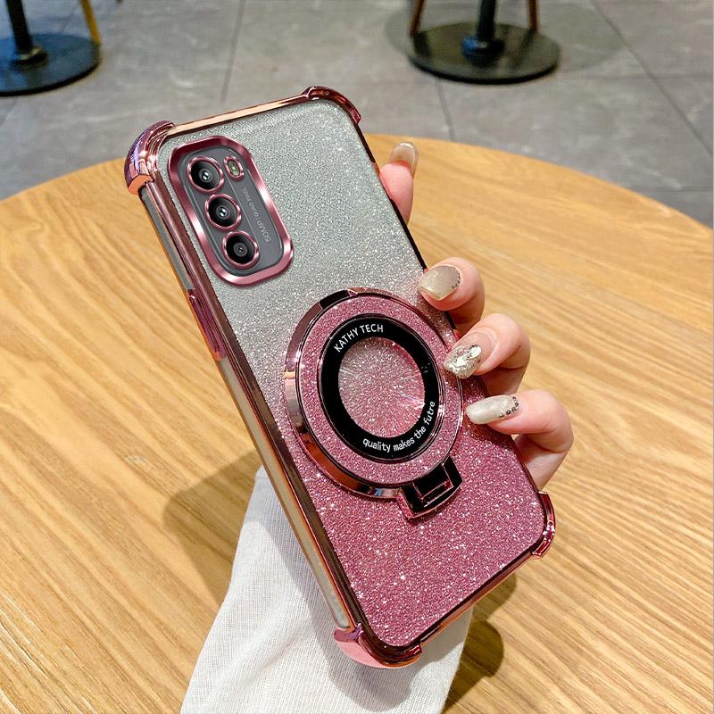 G10 G20 G30 Glitter Phone Case For Motorola Moto G10 G20 G30 G84 G54 G82 5G G52 G71S Soft Plating Shockproof Holder Ring Cover