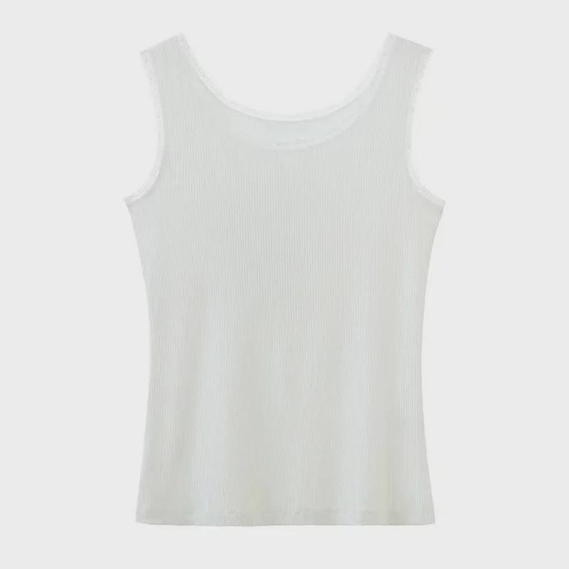 Damen Modal Geripptes Tanktop mit breiten Trägern und Spitzenbesatz - Frühling/Sommer Übergröße Lockere Passform