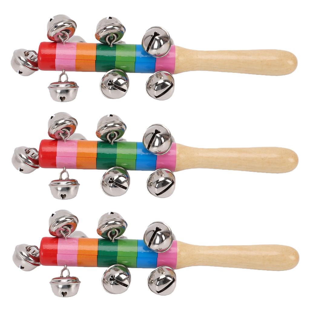 6Pcs Shaking Bell Sticks Wooden Handle Xmas Jingle Bells Musical Percussion Instrument for Holiday Birthday Party
