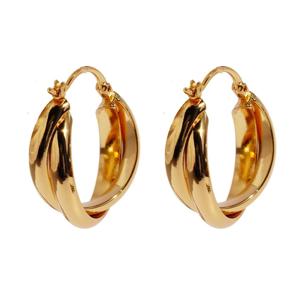 Chic Double-Line Cross Circular Earrings - Women's Fashion Metal Hoops