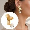 1 Pair Irregular Petals Earrings for Women, Large Statement Dangle Earrings with Faux Pearl, Gold Plated Prom Wedding Jewelry Gift