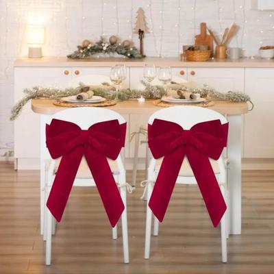 Christmas Chair Sashes Bows Large Velvet Chair Cover Back Tie Supplies For Christmas Home Wedding Event Holiday Party Decor
