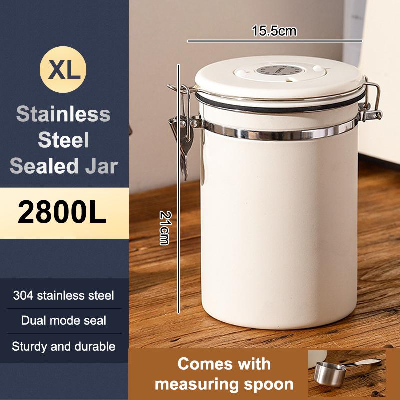 1.2 1.5 1.8L Coffee Bean Jar Airtight Canister Sealed Stainless Steel With Spoon One Way Valve Cannister Coffee Storage Kitchen