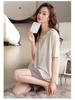 Women's Summer Modal Pajama Set with Chest Pad - Short Sleeve and Shorts, Cool Rayon, Anti-Bump, Suitable for Outdoor Wear