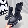 Fashion Women Platform Ankle Boots Mid Heels Leather Pleated Shoes Woman 2024 Trend Snow Boots New Goth Winter Motorcycle Boots Mujer