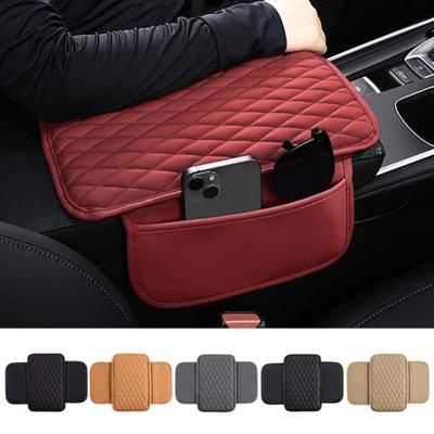 Car Armrest Mat Leather Armrest Cover Cushion with Side Storage Pockets Car Center Console Cover Car Interior Accessory for Car Truck RV SUV