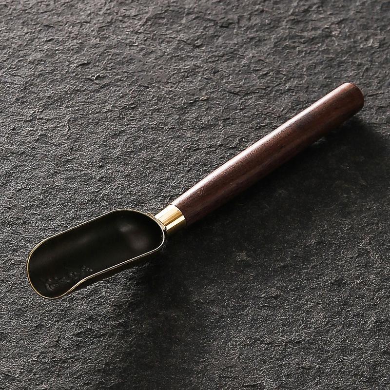 Hand Polished Vintage Ebony Tea Spoon Solid Wood Handle Durable Small Natural Tea Shovel for Home Coffee Bar