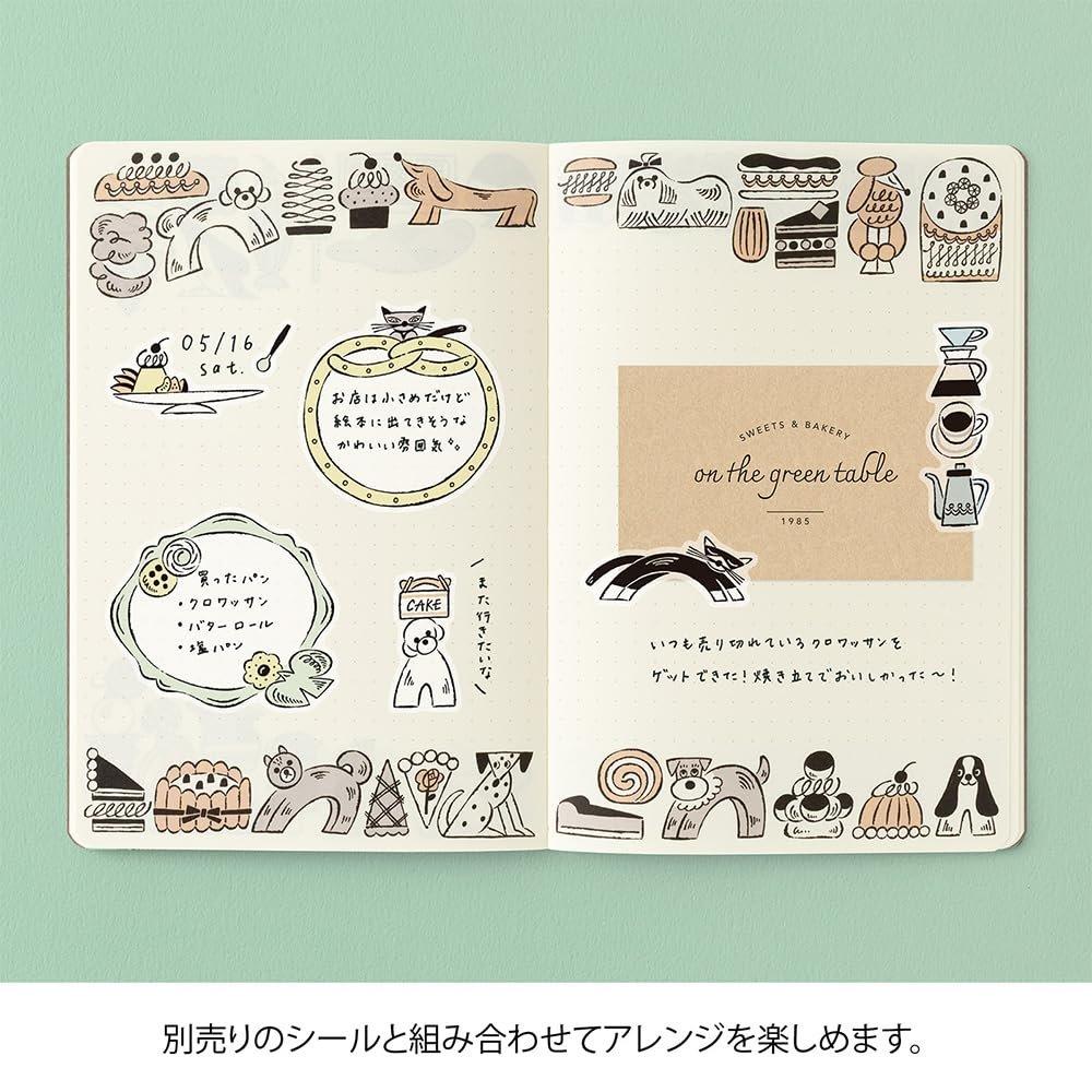 MIDORI Designphil Yurulog Notebook B6 Sweets and Animals Pattern 15399006, Cute Kawaii Dot Grid Journal 80 Pages