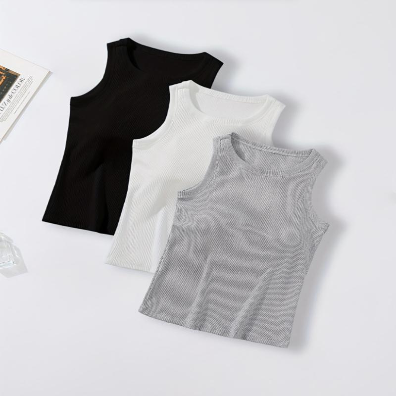 

3 шт. Летняя майка-топ на бретелях для женщин, Дышащая ткань без пота, Приталенный стильный топ-слинг для ношения на открытом воздухе XXL разноцветный