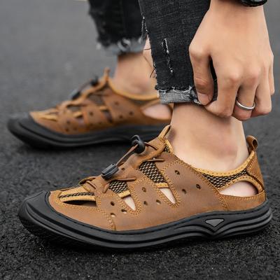 Sandalias para Hombre Nuevas de Verano para Hombre Agujeros en la Puntera de Cuero Auténtico Sandalias de Cuero Tallas Grandes para Hombre Zapatos de Playa
