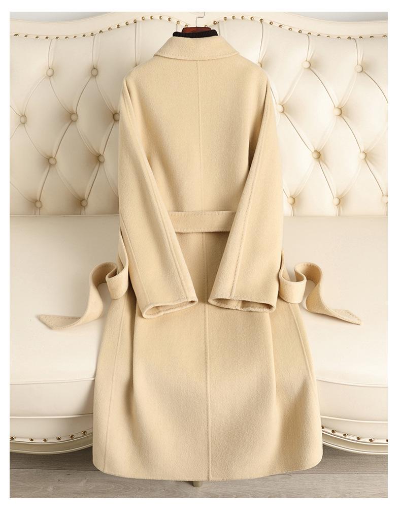 M Familie High-End Wollmantel: Doppelseitig, Überknie, Hepburn-Stil für Damen