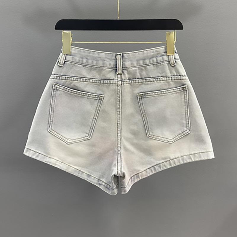 Washed retro blue denim shorts women's summer new high waist thin versatile a word wide leg hot pants tide