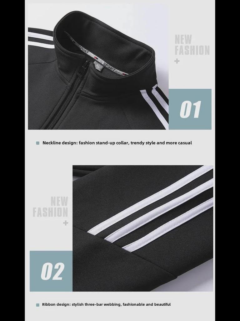 Férfi hétköznapi háromcsíkos állógalléros pulóverdzseki