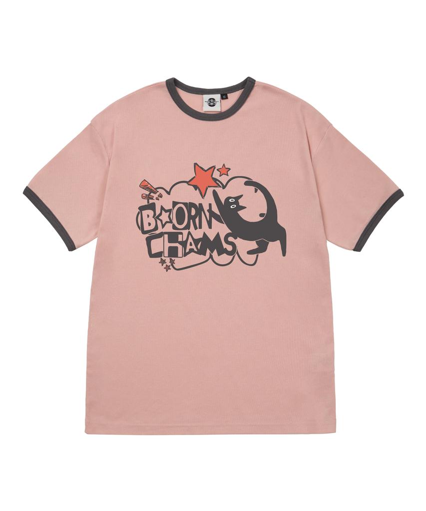 BORN CHAMPS [4 Colors] Star Cat Women'S Fleece Ringer Short Sleeve T-Shirt B25St54