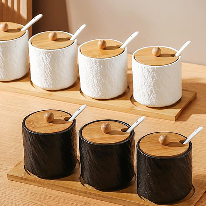 Kitchen Ceramic Seasoning Jar Seasoning Box Kitchen Chili Salt Sugar Jar MSG Pepper Seasoning Box Tableware