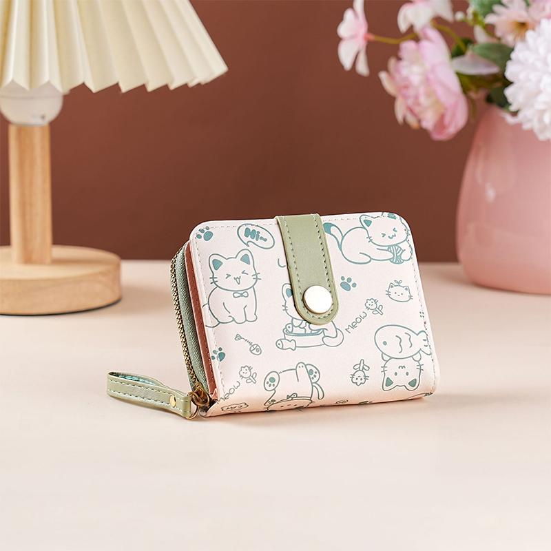 Japanese Cute Cat Pattern Wallet Simple Multi-Functional Short Wallet For Women