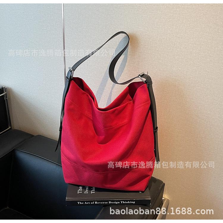 

Весенне-летняя новая модная универсальная холщовая сумка-тоут большой вместимости, минималистичный дизайн, на плечо бордовый