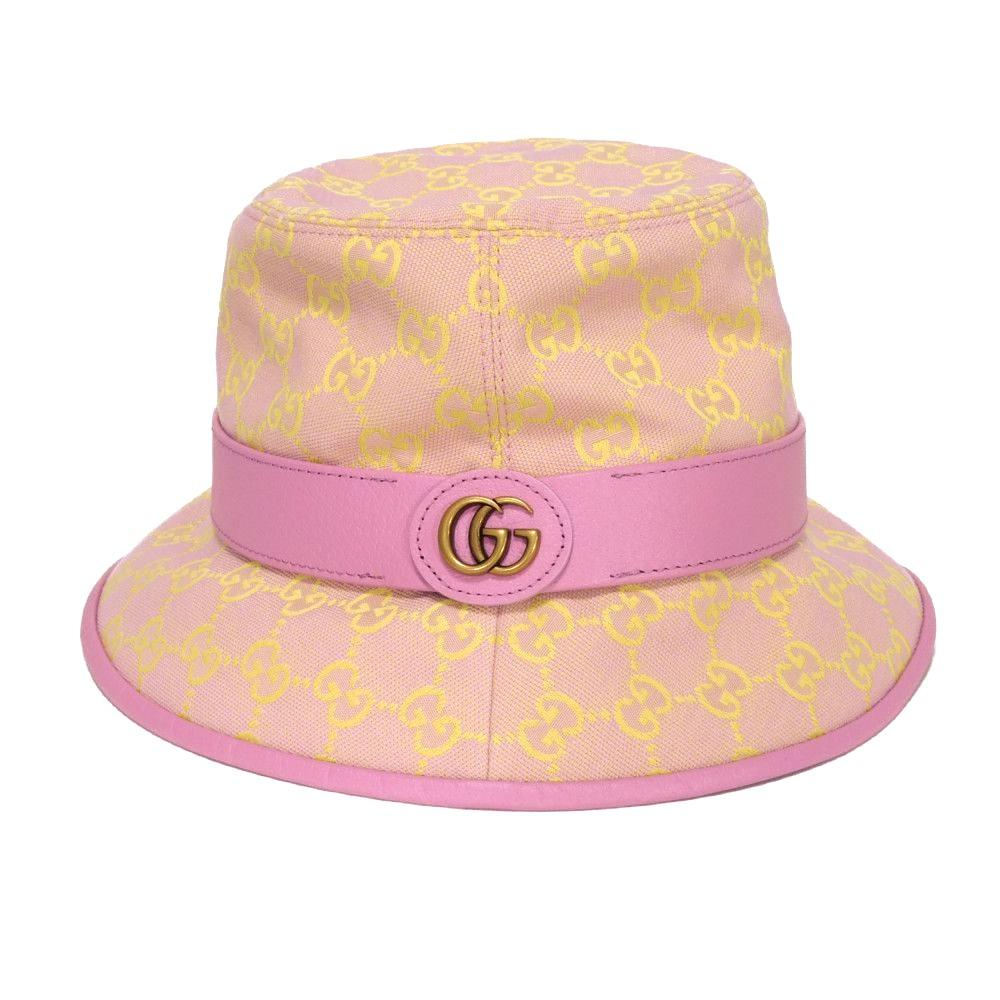 Used GG Canvas Bucket Hat 9539 748476 4HG62 8772 7919 Current GG Marmont Pastel Yellow Medium 22.8" Unused Double G