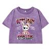 Sweet Heart Rabbit Cartoon Printing Female Washed Short T-Shirt Summer Cool T Shirts Distress Midriff-Baring Clothes