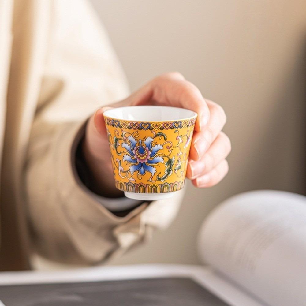 6pcs/set Chinese Style Tea Cup Flower Enamel Cup Teaware Ceramic Cup  Living Room