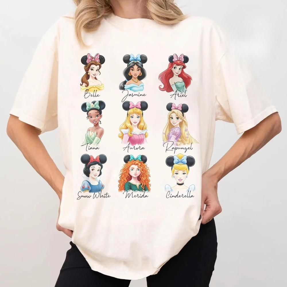 Футболка Disney Princess Signatures Comfort Color Золушка Белль Рапунцель Белоснежка Ариэль Футболка для поездки девушки Disney Дышащая Мягкая S