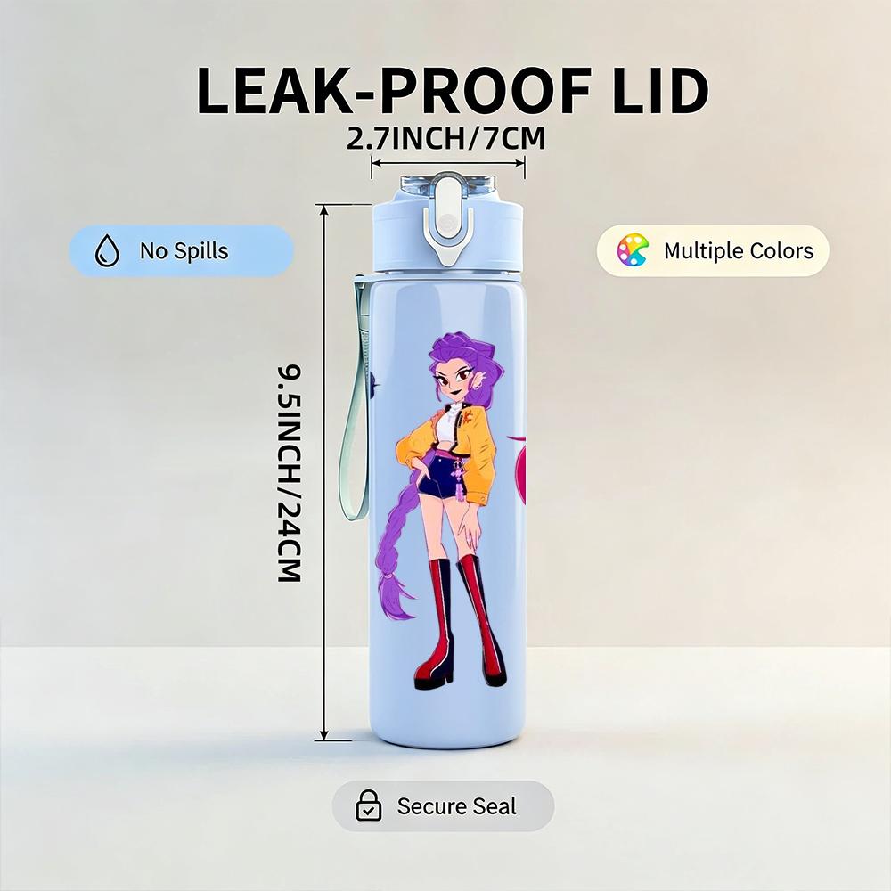 1PC Three Color Anime Girl Group 750ml Color Plastic Sports Water Bottle Leakproof Flip Straw Lid Suitable for Sports Office Home Use