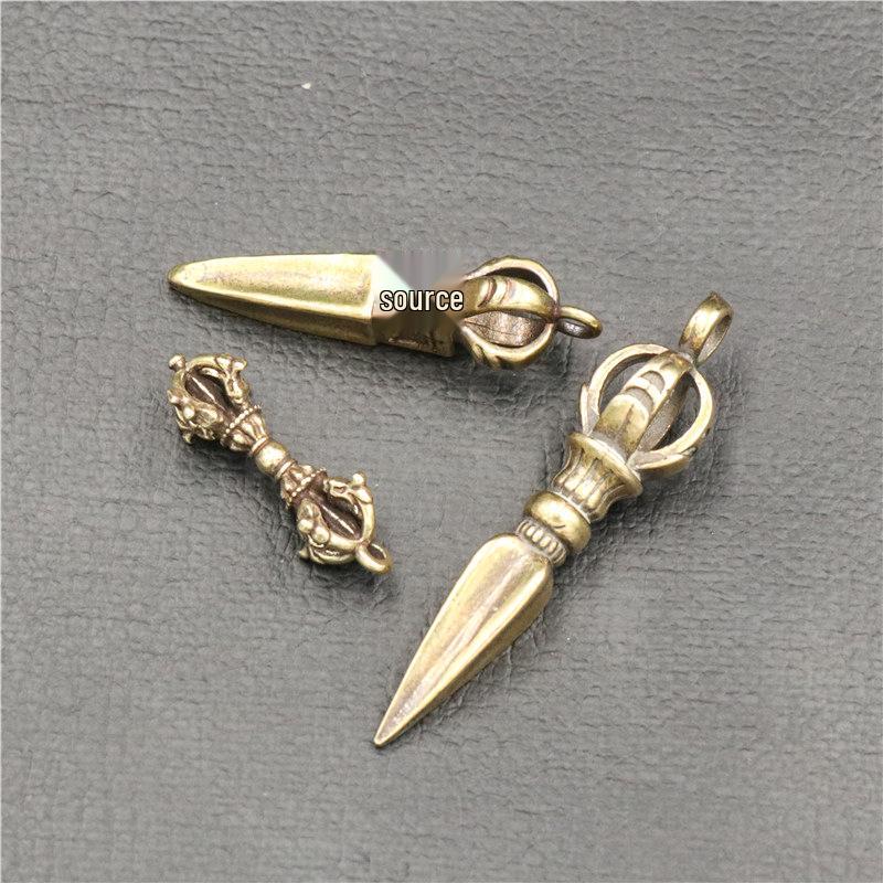 Messing Vajra Stößel Schlüsselanhänger: Goldener tantrischer Anhänger & kleines Ornament