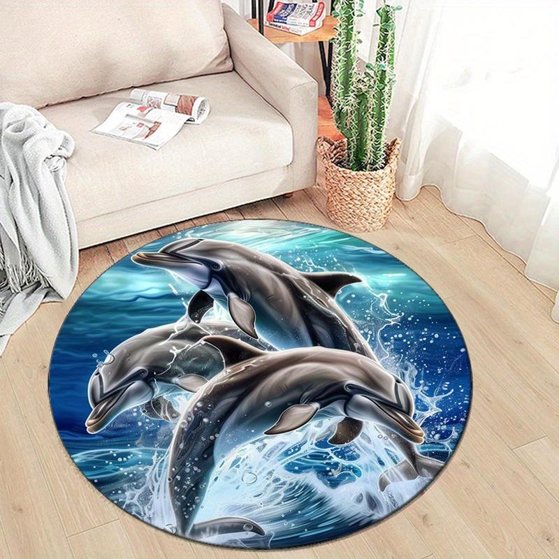 Polyester Round Dolphin Print Non-Slip Chair Mat - Crystal Velvet Bedroom Living Room Decorative Area Rug Carpet - Versatile Home Decor Beds
