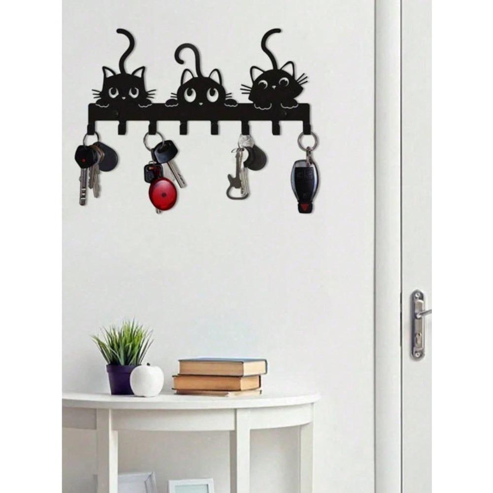 1pc Cat Shape Wall Mounted Coat Rack Key Holder Hook Entryway Hallway Home Decor Organization Hanger For Bedroom Kitchen Office