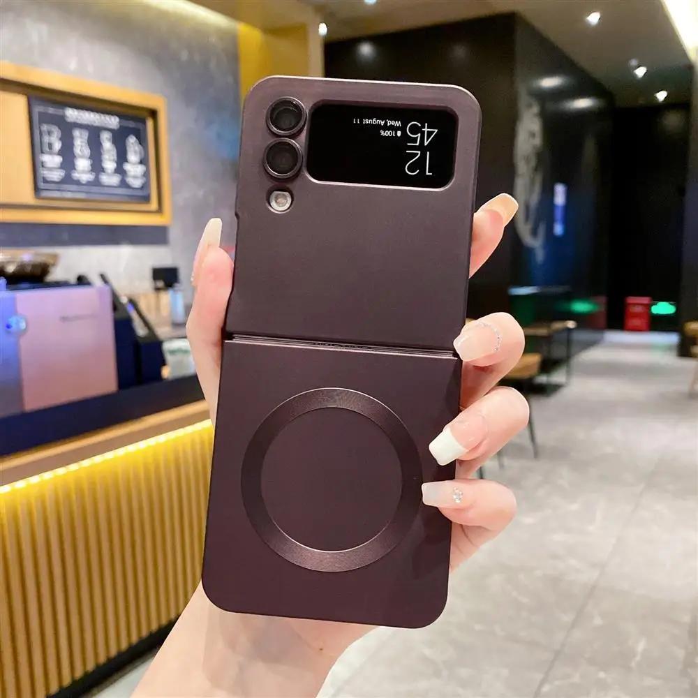 Magnetic Wireless Charge Magsafe Case for Samsung Galaxy Z Flip6 Flip5 Flip4 3 5g Matte Silicone Back Cover Zflip Flip 6 5 4 3