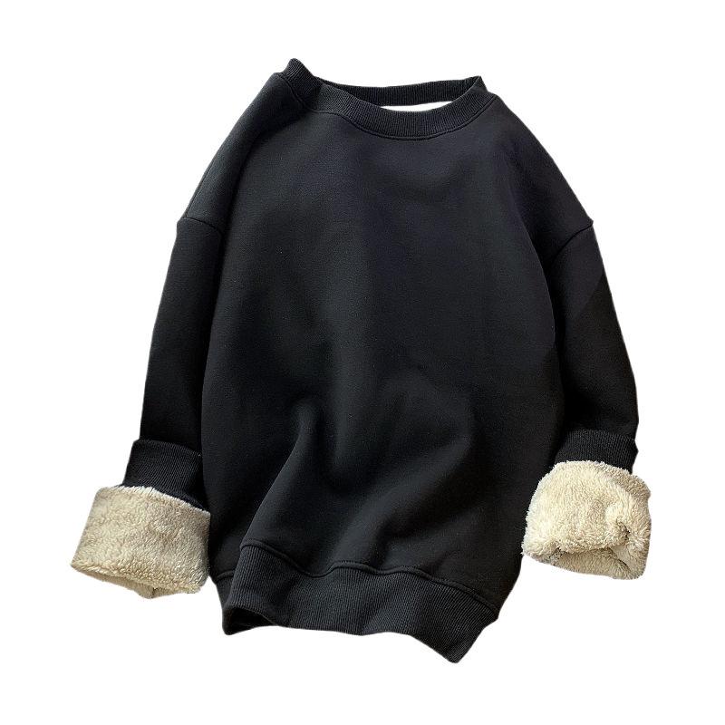 Women's Loose Lambswool Sweatshirt - Korean Style Casual Plus Velvet Thick Top for Autumn/Winter 2023.