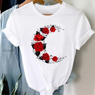 Adorabile T-shirt con Fiori Top Moda T-shirt Abbigliamento Anni '90 Tendenza Dolce Casual Manica Corta Donna Stampa Signora Femminile T-shirt Grafica