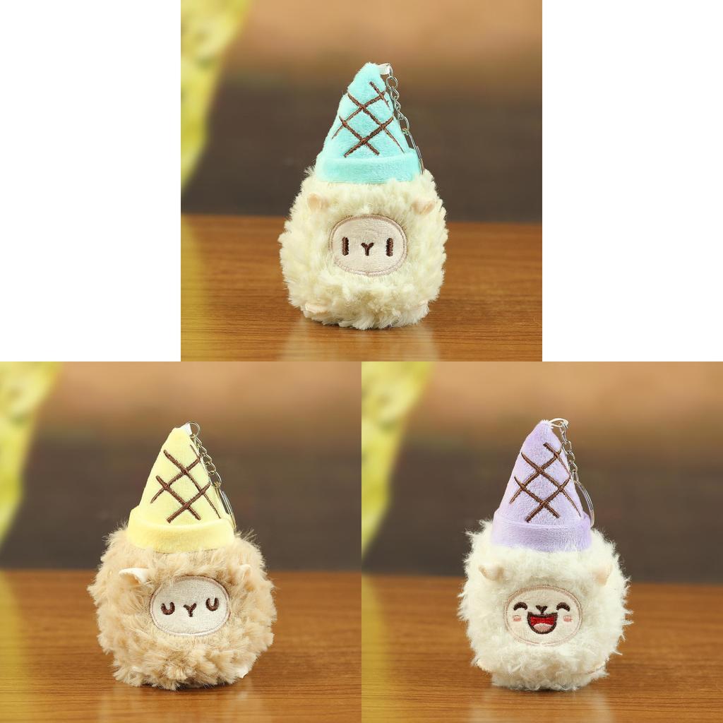 Plush Ice Cream Keychain Soft Toy With Pp Cotton Filling For Bag Decor And Gifts